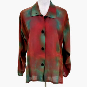 Farley Farley Top Womens Small Red Green Blouse Tunic Buttons Art to Wear